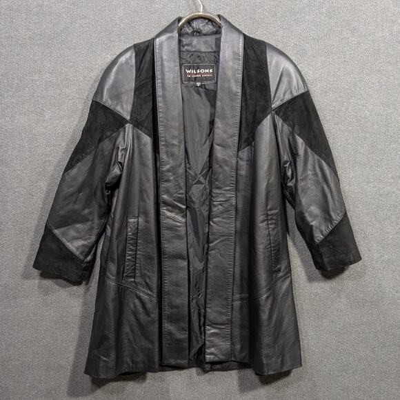 Wilsons Leather Jackets & Blazers - Wilsons Leather Coat Womens Medium Suede Patches Open Front Shawl Collar Lined